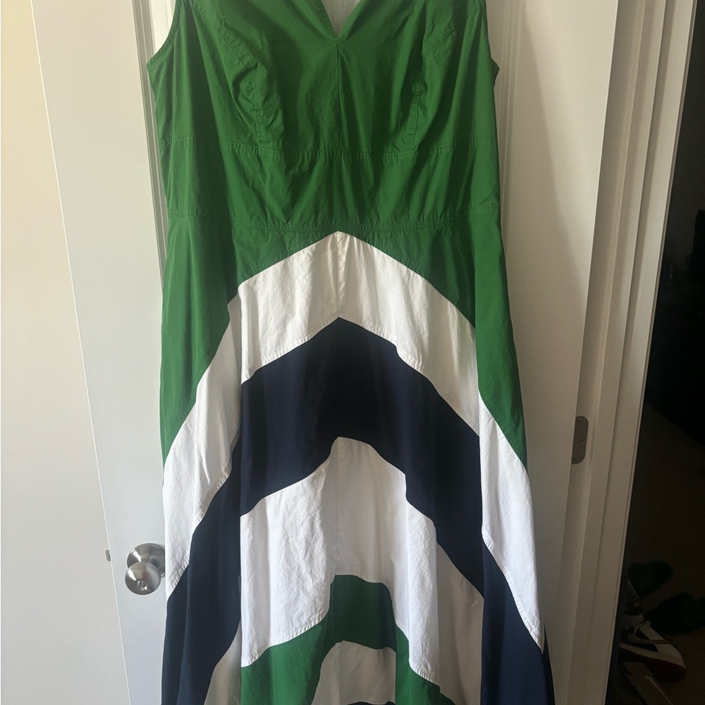 Zapelle Chevron stripe color block maxi dress blue green and white - Picture 4 of 5